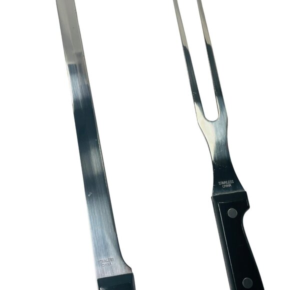 Showtime Six Star+ Carving Knife & Fork Set Stainless Steel Black Handles #2 &12 - Picture 7 of 10